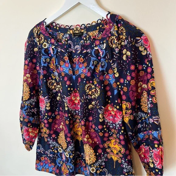 Talbots Blouse Womens Medium Multicolor Floral Top 3/4 Balloon Sleeve Boho - Picture 2 of 5